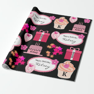 Papier Cadeau Amusement et anniversaire personnalisé Girly de