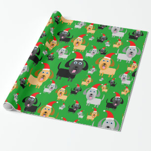 Papier Cadeau Amusement et chiots mignons dans des casquettes de