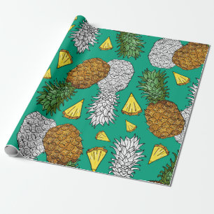 Papier Cadeau Ananas aux feuilles, petits morceaux. Pat sans joi