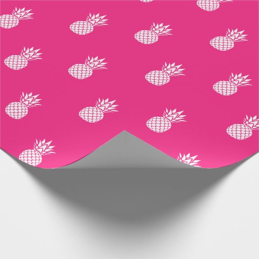 Papier Cadeau Ananas blanc preppy sur rose vif (Coin)