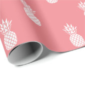 Papier Cadeau Ananas blancs sur fond rose corail (Coin rond)