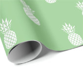 Papier Cadeau Ananas blancs sur Vert Sage (Coin rond)