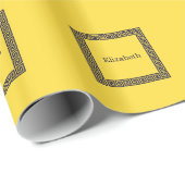 Papier Cadeau Ananas, Clé grecque bleue marine #1 Monogramme enc (Coin rond)