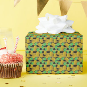 Papier Cadeau Ananas D'Or Sur Les Grilles   Monogramme