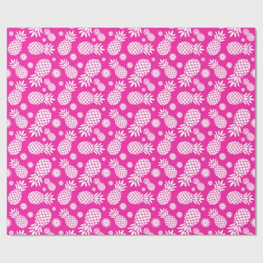 Papier Cadeau Ananas et marguerites blanc rose enveloppé (Plat)