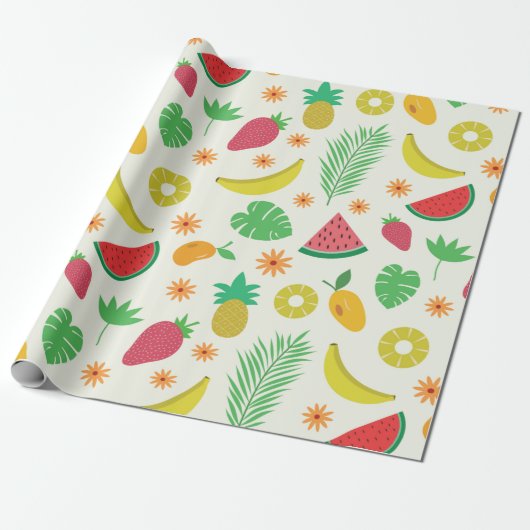 Papier Cadeau Ananas fraise banane pastèque Fruits  (Déroulé)