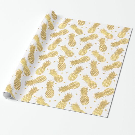 Papier Cadeau Ananas Glitzy en or (Déroulé)
