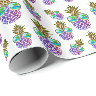 Papier Cadeau Ananas rétro boho avec lunettes de soleil