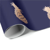 Papier Cadeau Ananas rose d'or de Faux sur le bleu marine (Coin rond)