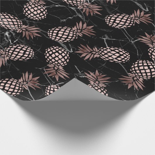 Papier Cadeau ananas rose d'or de marbre noir moderne élégant (Coin)