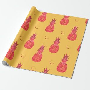 Papier Cadeau Ananas rose sur arrière - plan orange. Patte trans