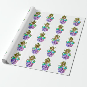 Papier Cadeau Ananas rose violet tropical
