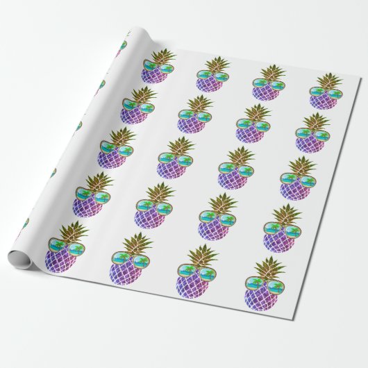 Papier Cadeau Ananas rose violet tropical (Déroulé)