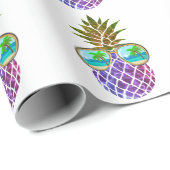 Papier Cadeau Ananas rose violet tropical (Coin rond)