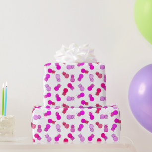 Papier Cadeau Ananas roses et rouges modernes