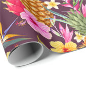 Papier Cadeau Ananas Tropical Et Fleur (Coin rond)