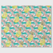 Papier Cadeau Ananas Tropical Multicolor Palm Feuille (Plat)