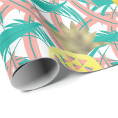 Papier Cadeau Ananas Tropical Multicolor Palm Feuille (Coin rond)