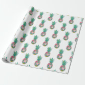 Papier Cadeau Ananas tropical rose et vert (Déroulé)