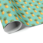 Papier Cadeau Ananas Tropical Sur Turquoise (Coin rond)