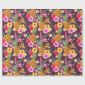 Papier Cadeau Ananas Tropicaux Et Fleur (Plat)