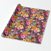 Papier Cadeau Ananas Tropicaux Et Fleur (Déroulé)