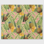 Papier Cadeau Ananas tropicaux et fleurs jungle feuille (Plat)