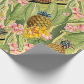 Papier Cadeau Ananas tropicaux et fleurs jungle feuille (Coin)