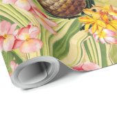 Papier Cadeau Ananas tropicaux et fleurs jungle feuille (Coin rond)