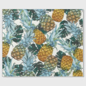 Papier Cadeau Ananas Tropicaux & Feuilles Fête d'anniversaire Ex (Plat)