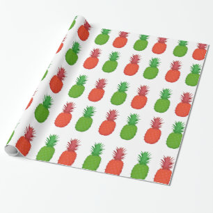 Papier Cadeau Ananas tropicaux rouges et verts de Noël