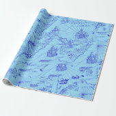 Papier Cadeau Ancien marine bleu navires et boussole (Déroulé)