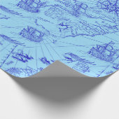 Papier Cadeau Ancien marine bleu navires et boussole (Coin)
