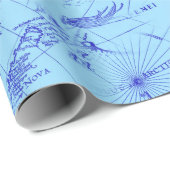 Papier Cadeau Ancien marine bleu navires et boussole (Coin rond)