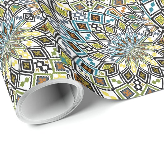Papier Cadeau Ancien Motif géométrique coloré (Coin rond)