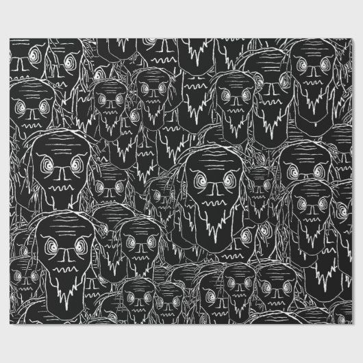 Papier Cadeau Ancien motif monstre noir et blanc déplaisant patt (Plat)