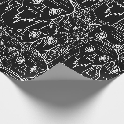 Papier Cadeau Ancien motif monstre noir et blanc déplaisant patt (Coin)