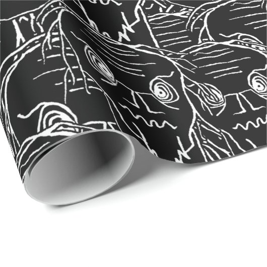 Papier Cadeau Ancien motif monstre noir et blanc déplaisant patt (Coin rond)