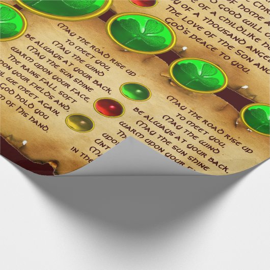 Papier Cadeau Ancien Parchemin de Noël irlandais, Shamrock (Coin)