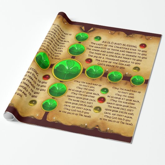Papier Cadeau Ancien Parchemin de Noël irlandais, Shamrock (Déroulé)