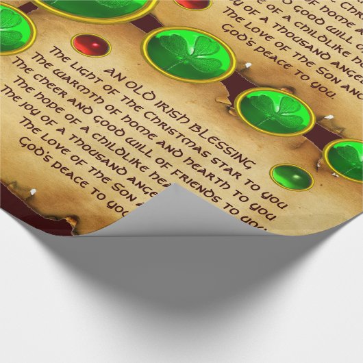 Papier Cadeau Ancien Parchemin de Noël irlandais, Shamrock (Coin)