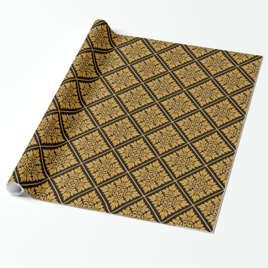 Papier Cadeau Ancien tuile anglaise brillant or brillant (Déroulé)