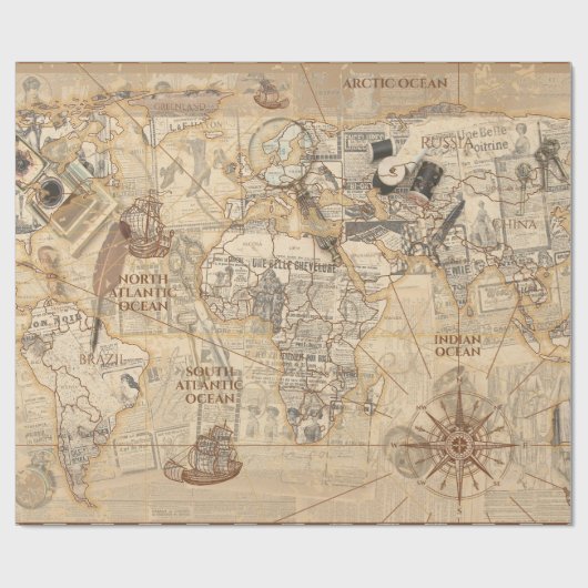 Papier Cadeau ancienne carte (Plat)