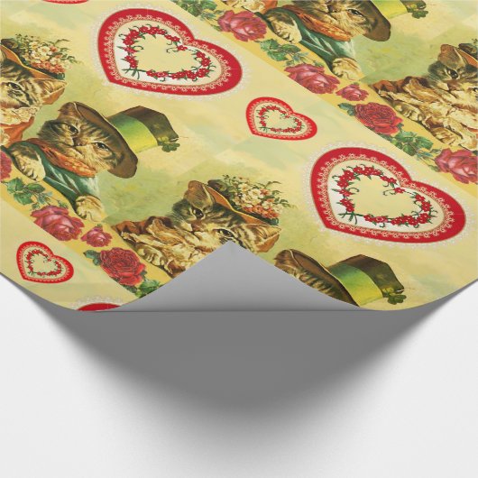 PAPIER CADEAU ANCIENNE MODE AMUSANTE VALENTINES JOURNÉE CHATS, C (Coin)