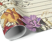 Papier Cadeau Anciennes lettres de fleurs de journal de junk (Coin rond)