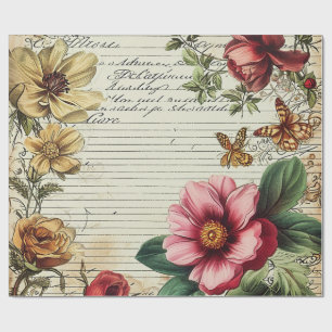 Papier Cadeau Anciennes lettres de fleurs de journal de junk