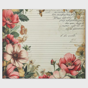 Papier Cadeau Anciennes lettres de fleurs de journal de junk