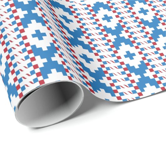 Papier Cadeau Anciens signes lettons bleu, rouge, blanc art popu (Coin rond)