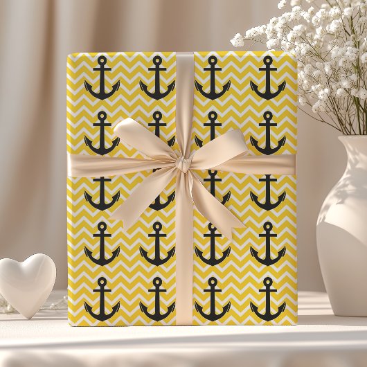 Papier Cadeau Ancre à Chevron Jaune Doré