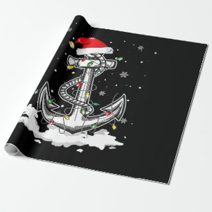 Papier Cadeau Ancre Bateau Voile Noël Santa Hat Lumières.